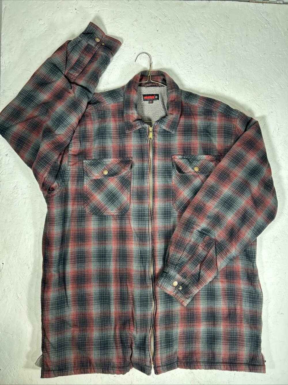 Wolverine Shacket Zip Jacket Men's Sz XL Red Black Plaid Flannel Sherpa Lined